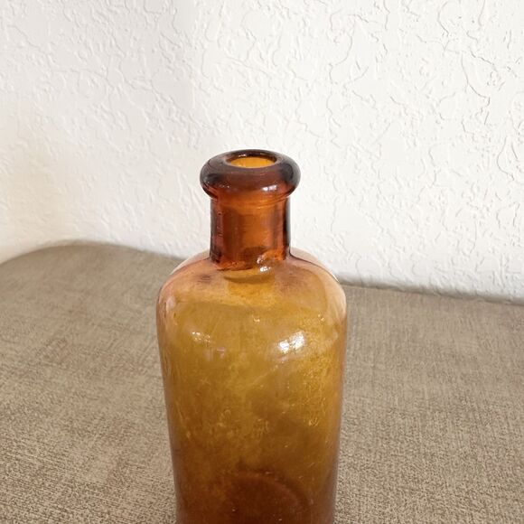 Vintage Amber Apothecary Glass Bottle 5" Tall - Picture 2 of 10